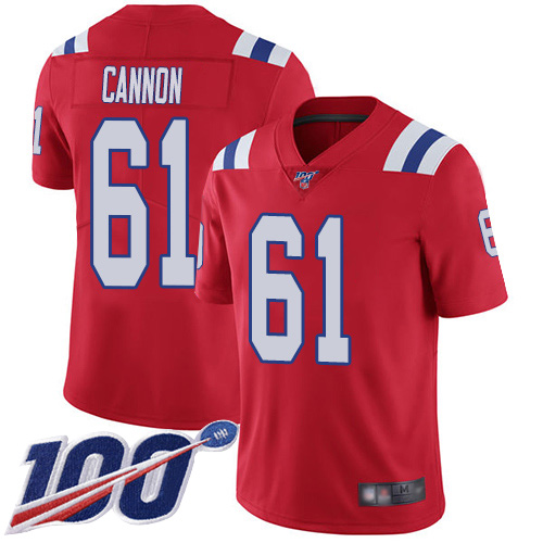 New England Patriots Football #61 100th Season Limited Red Men Marcus Cannon Alternate NFL Jersey